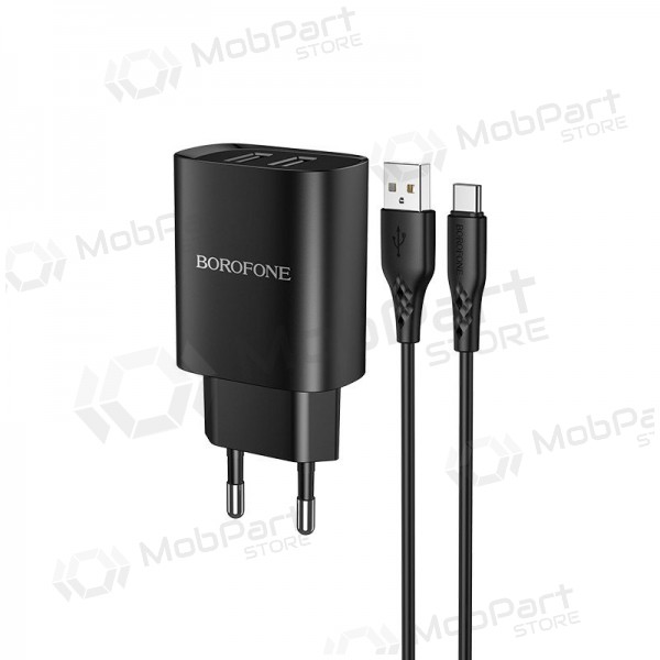 Lader Borofone BN2 2xUSB 2.1A + USB Type-C (zwart)
