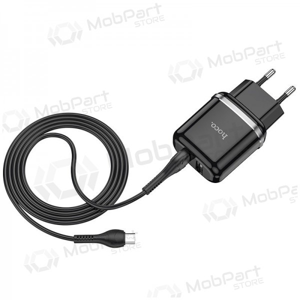 Lader Hoco N4 + microUSB (2.4A) (zwart)