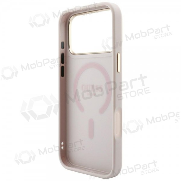 Apple iPhone 18 Pro hoesje - Guess PU Leather 4G Gold Frame Embossed MagSafe (roze)