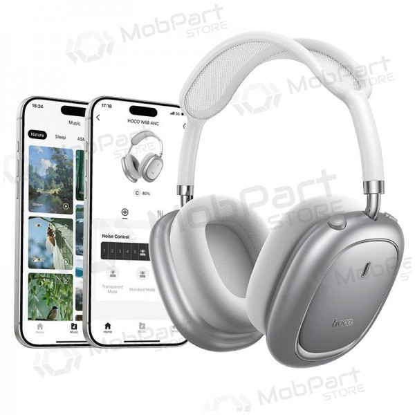 Draadloze hoofdtelefoon met microfoon Hoco W68 ANC Bluetooth zilver