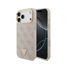 Apple iPhone 18 Pro hoesje - Guess PU Leather 4G Strass Triangle Logo Gold Frame MagSafe