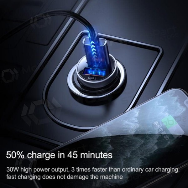 Lader automobilinis Joyroom C-A09 2xUSB (SCP, PD, AFC) 3.0 30W (zwart)