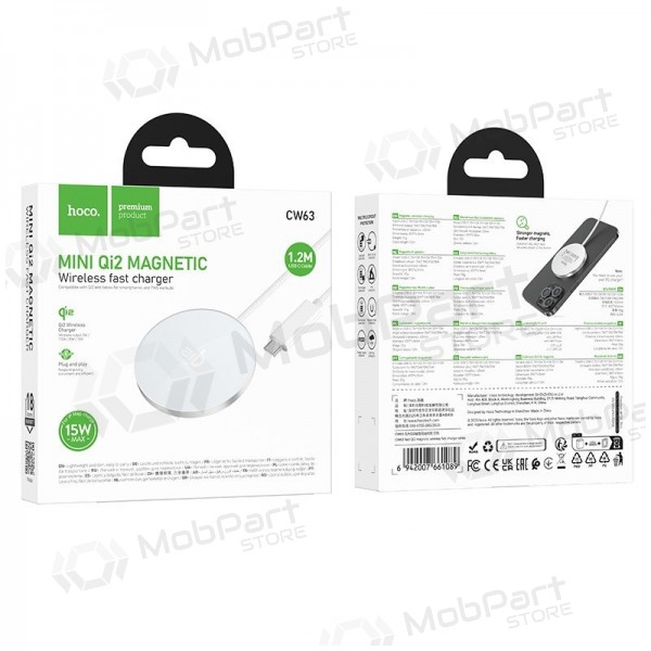 Draadloze oplader Hoco CW63 15 W Qi2 wit