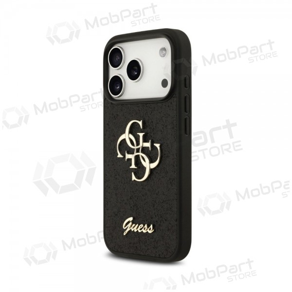 Apple iPhone 18 Pro hoesje - Guess PU Fixed Glitter 4G Metal Logo (zwart)