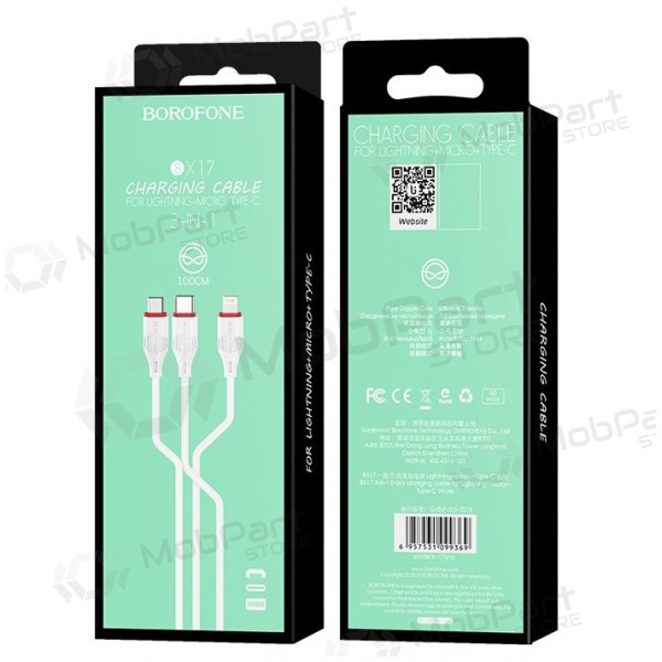 USB kabel Borofone BX17 3in1 microUSB-Lightning-Type-C (wit)