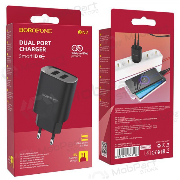 Lader Borofone BN2 2xUSB 2.1A (zwart)