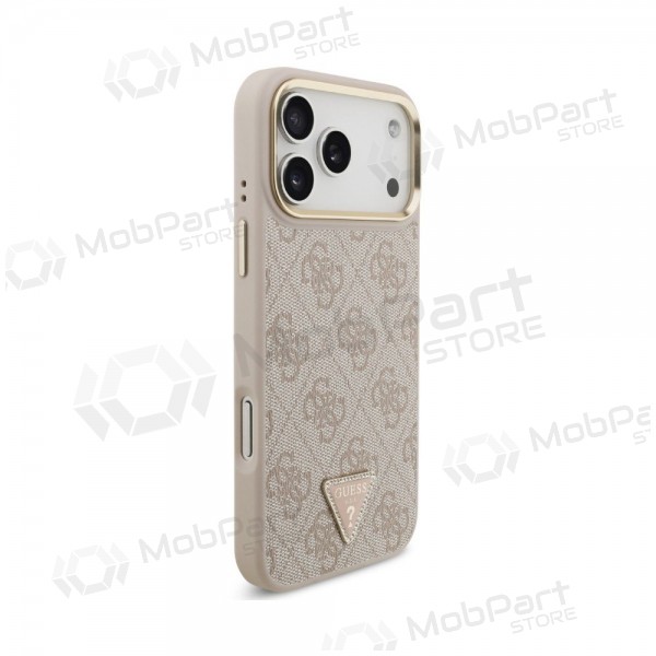 Apple iPhone 18 Pro Max hoesje - Guess PU Leather 4G Strass Triangle Logo Gold Frame MagSafe (roze)