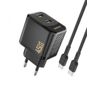 Telefoonoplader Dudao A28PC 45 W GaN 2x USB-C met USB-C kabel 1 m zwart