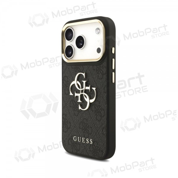 Apple iPhone 18 Pro Max hoesje - Guess PU Leather 4G Metal Logo Gold Frame (zwart)