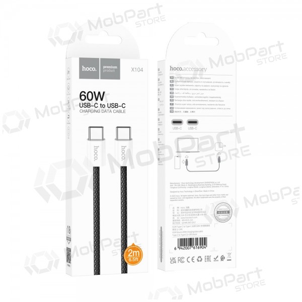 USB kabel Hoco X104 60W USB-C to USB-C 2.0m zwart