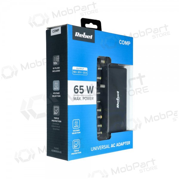 Oplader REBEL voor Notebook / Laptop 65W / 18-20V (zwart)