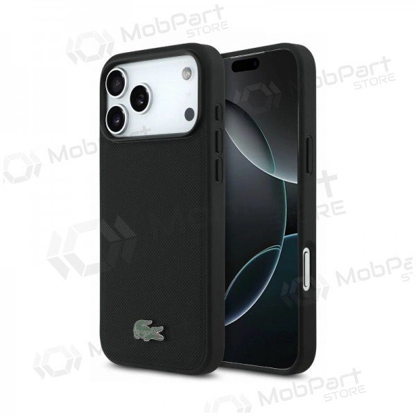 Apple iPhone 18 Pro Max hoesje - Lacoste PVC Petit Pique Semi Wrap Embossed MagSafe (zwart)