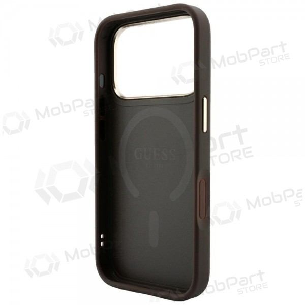 Apple iPhone 18 Pro Max hoesje - Guess PU Leather 4G Gold Frame Embossed MagSafe (bruin)