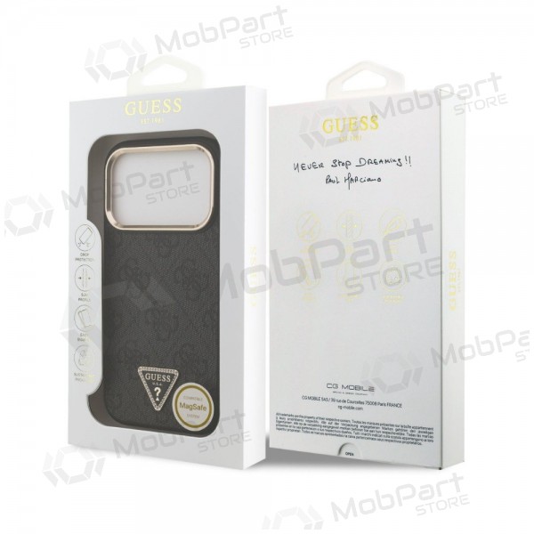 Apple iPhone 18 Pro hoesje - Guess PU Leather 4G Strass Triangle Logo Gold Frame MagSafe (zwart)