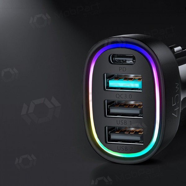 Lader automobilinis Joyroom JR-CL09 LED 4xUSB (PD, QC) 45W (zwart)