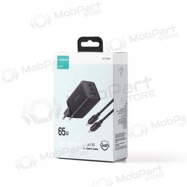 Lader buitinis Joyroom GaN JR-TCG01 2xUSB-C/USB-A 65W + USB-C cable 1.2m zwart