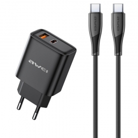 Lader Awei PD81C-EU USB-A/USB-C + USB-C to USB-C cable zwart