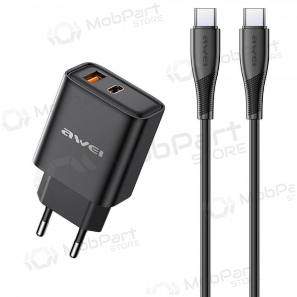 Lader Awei PD81C-EU USB-A/USB-C + USB-C to USB-C cable zwart