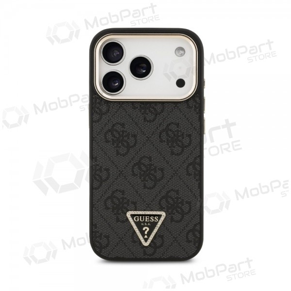 Apple iPhone 18 Pro Max hoesje - Guess PU Leather 4G Strass Triangle Logo Gold Frame MagSafe (zwart)