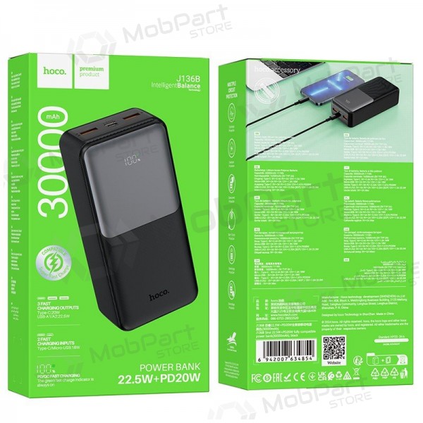 Externe batterij Power Bank Hoco J136B 22.5W+PD20W 30000mAh zwart