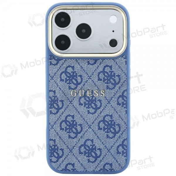 Apple iPhone 18 Pro Max hoesje - Guess PU Leather 4G Gold Frame Embossed MagSafe (blauw)