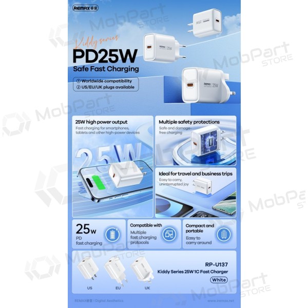 Telefoonoplader Remax RP-U137 25 W USB-C wit