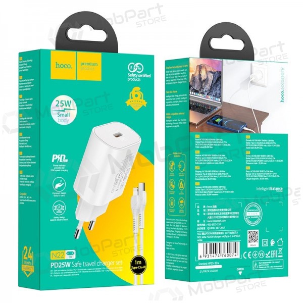 Telefoonoplader Hoco N22 25 W USB-C met Lightning-kabel 1 m wit