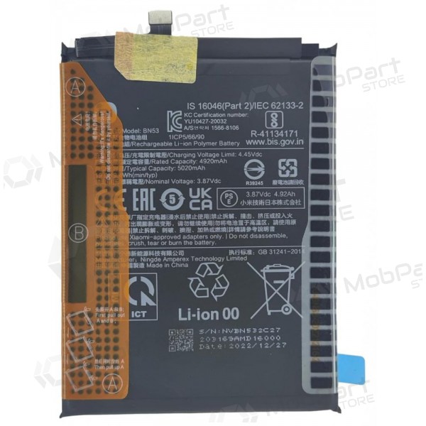 Xiaomi Redmi Note 9 Pro Max, Redmi Note 10 Pro batterij, akumuliatorius (BN53) (origineel)
