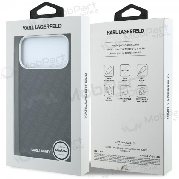 Apple iPhone 18 Pro Max hoesje - Karl Lagerfeld PU Grained Allover Semi Wrap MagSafe (zwart)