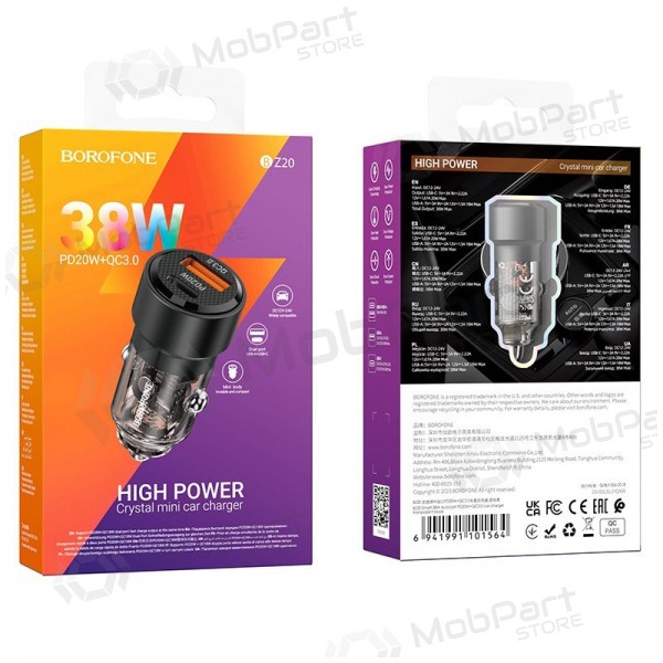 Lader automobilinis Borofone BZ20 PD20W+QC3.0 38W zwart