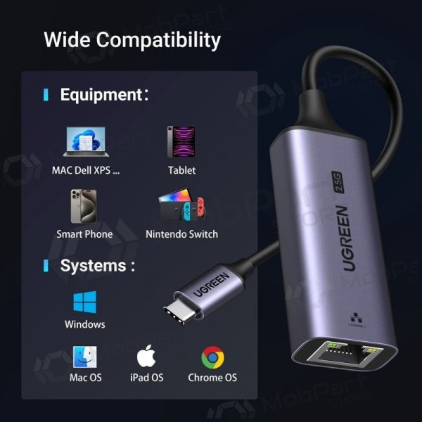 USB-C adapter Ugreen CM648 USB-C naar RJ45 grijs