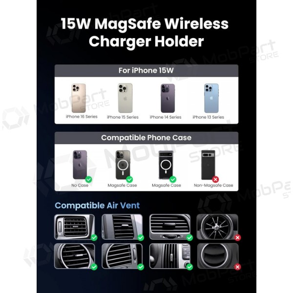 Automobilinis laikiklis-lader Ugreen W708 MagSafe 15W (35970) zwart