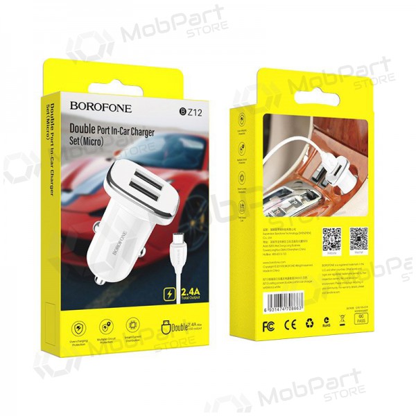 Lader automobilinis Borofone BZ12 USB + Lightning (2.4A) (wit)