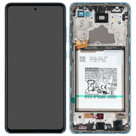 Ekranas Samsung A725/A726 A72 4G/5G 2021 su lietimui jautriu stikliuku en rėmeliu en batterij Awesome Blue origineel (service pack)