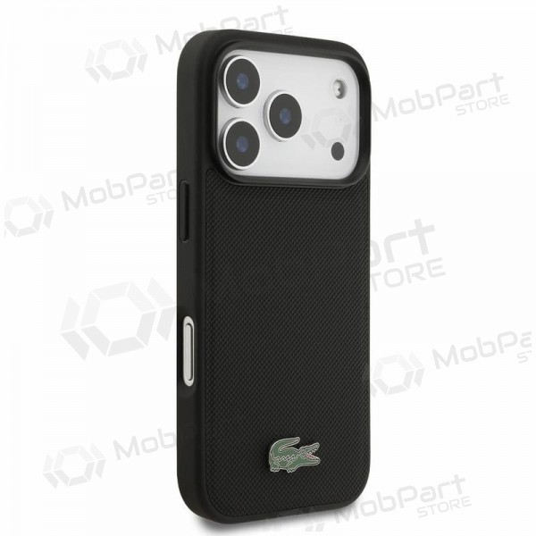 Apple iPhone 18 Pro hoesje - Lacoste PVC Iconic Petit Pique Metal Logo MagSafe (zwart)