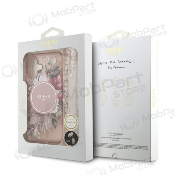 Apple iPhone 17 hoesje - Guess IML Flowers Strap MagSafe (roze)
