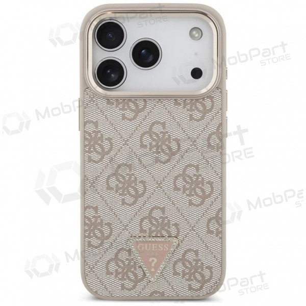 Apple iPhone 17 Pro Max hoesje - Guess PU Leather 4G Strass Triangle Logo Gold Frame MagSafe (roze)