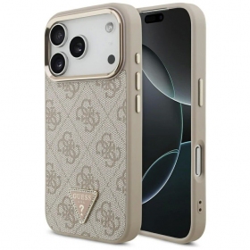 Apple iPhone 17 Pro Max hoesje - Guess PU Leather 4G Strass Triangle Logo Gold Frame MagSafe