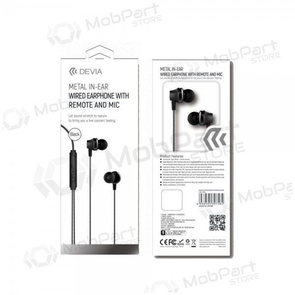 Handsfree Devia Metal In-Ear 3,5mm (zwart)