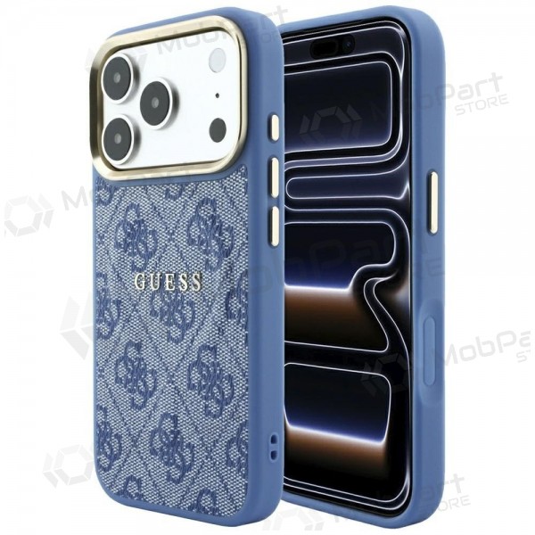 Apple iPhone 18 Pro Max hoesje - Guess PU Leather 4G Gold Frame Embossed MagSafe (blauw)