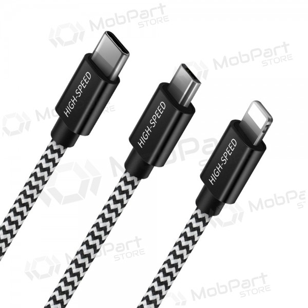 USB-kabel Dux Ducis K-ONE 3in1 microUSB-Lightning-Type-C FastCharging 1,2m