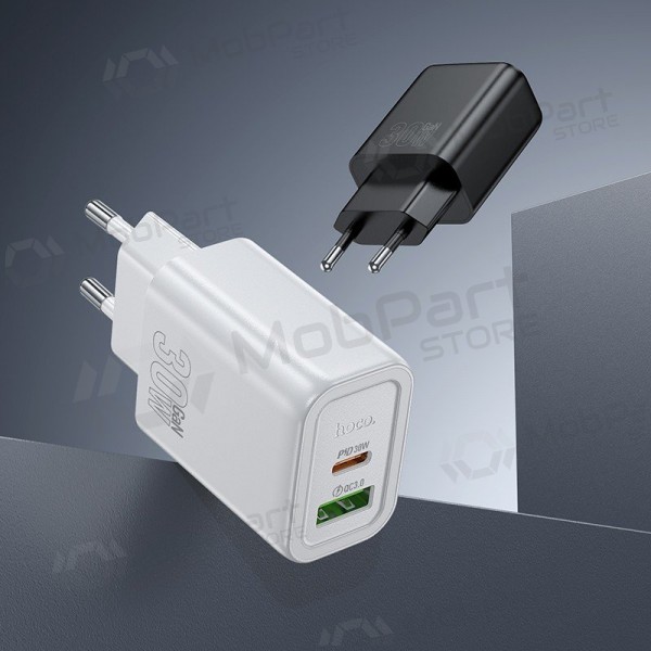 Telefoonoplader Hoco N63 30 W GaN USB-C + USB-A met Lightning-kabel 1 m wit
