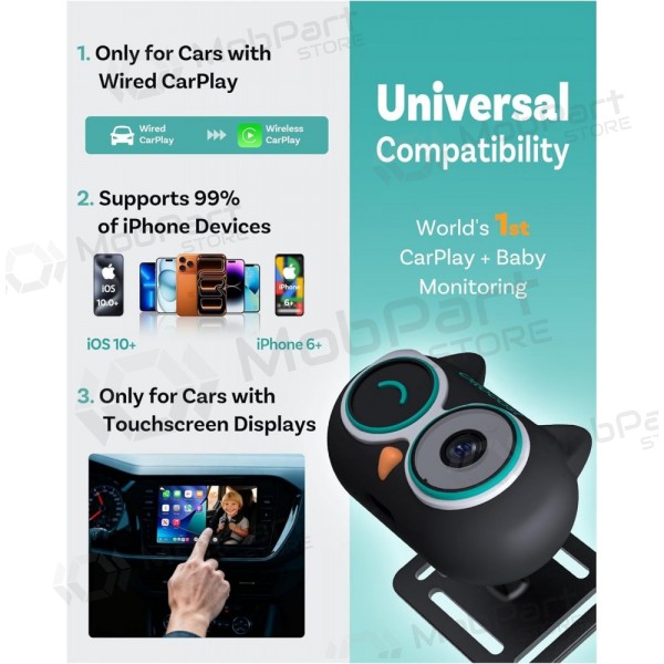 Draadloze CarPlay-adapter Ottocast Cabin Care CA520-T met mobiele oppasfunctie zwart
