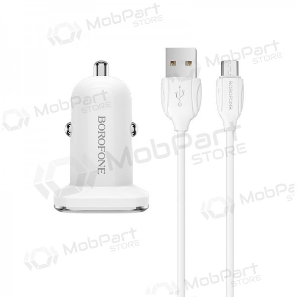 Lader automobilinis Borofone BZ12 USB + microUSB (2.4A) (wit)