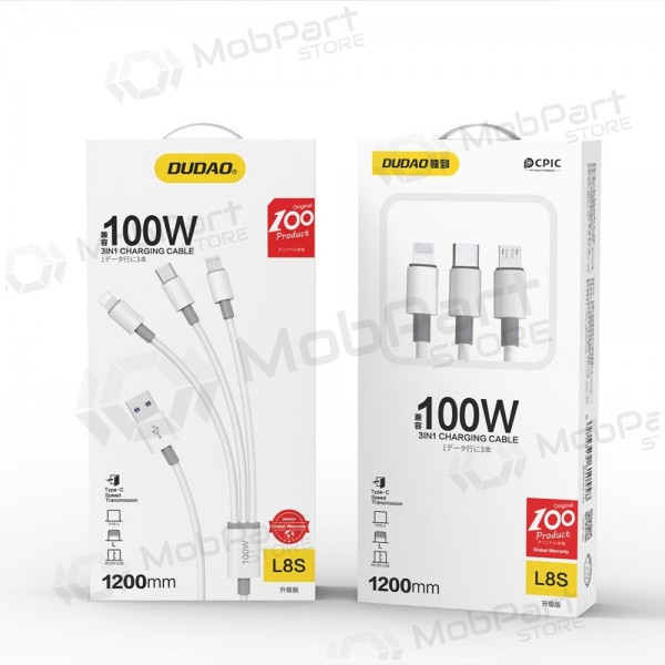 USB-kabel Dudao L8s-3in1 USB-A naar USB-C / Micro USB / Lightning 1.2 m 100 W
