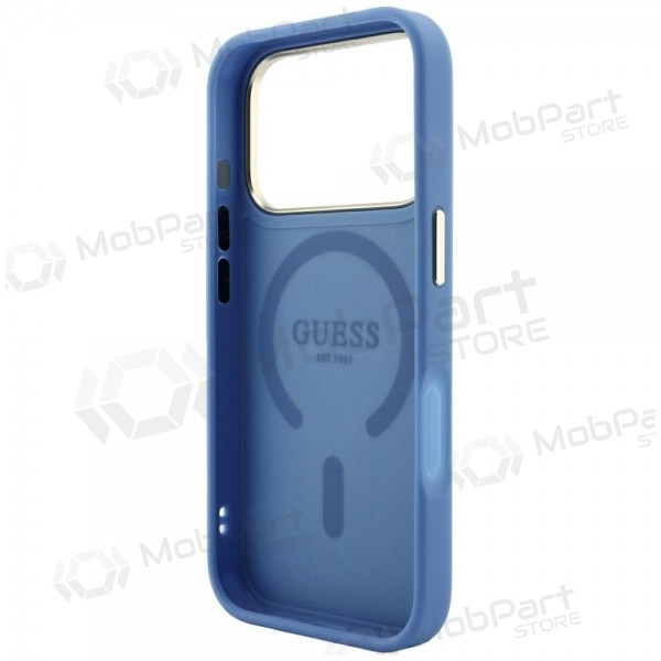 Apple iPhone 18 Pro hoesje - Guess PU Leather 4G Gold Frame Embossed MagSafe (blauw)