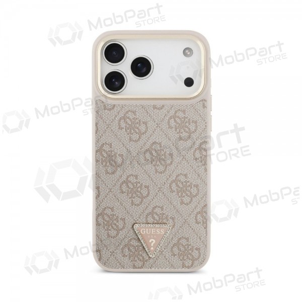 Apple iPhone 18 Pro Max hoesje - Guess PU Leather 4G Strass Triangle Logo Gold Frame MagSafe (roze)