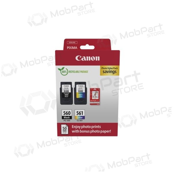 Canon CRG PG-560/CL-561 + Photo Paper Value Pack (3713C008) Inktcartridgeset, BK/CMY