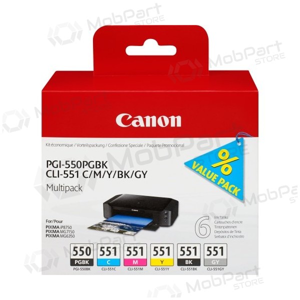 Canon PGI-550/CLI-551 (6496B005) Inktcartridgeset, PGBK/C/M/Y/BK/GY