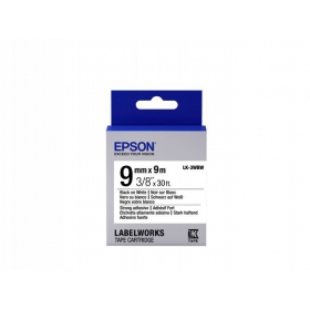 Epson labelcassette LK-3WBW sterk klevend zwart op wit 9 mm (9m)